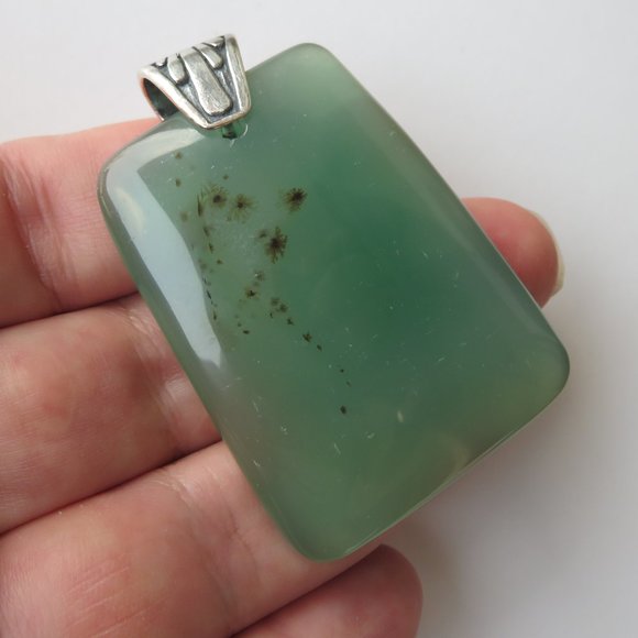 HUGE Green Agate Sterling Silver Pendant - Picture 8 of 10
